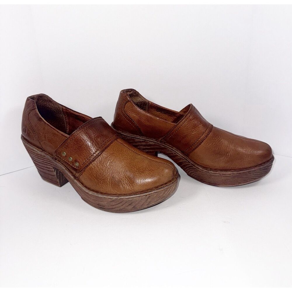 Born Chunky Platform Clogs Block Heels Studded Brown Leather Retro Y2K Western 9 - Picture 7 of 16